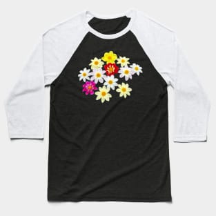 Collarette Dahlias Floral Photo Cutout Baseball T-Shirt